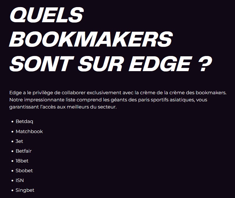 Liste des Bookmakers chez Edge